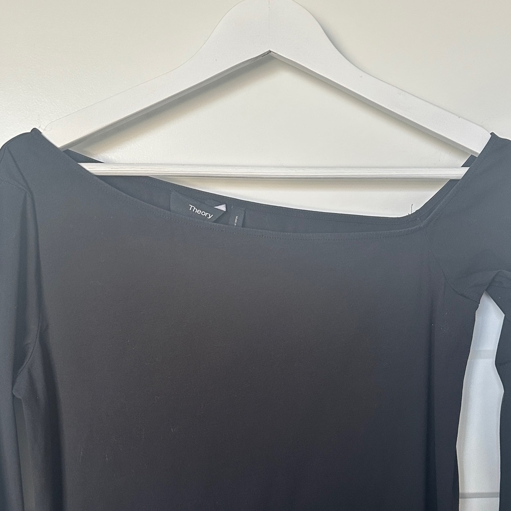 Theory Black Long-Sleeve Asymmetrical Shoulder Dress Size 00 - Picture 4 of 5